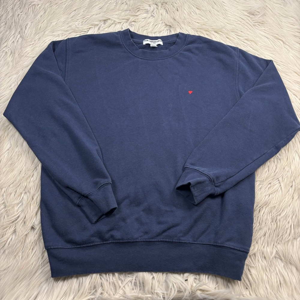 Sub-Urban Riot Women's XS Navy Embroidered Heart Crew Sweatshirt Dopamine